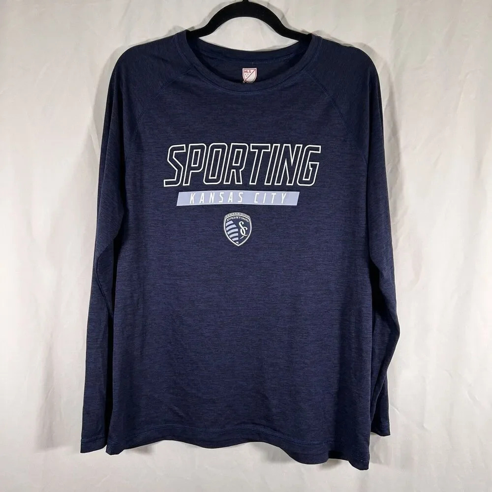 Sporting Kansas City Shirt Men's Large Blue Long Sleeve Crew Neck Lightweight